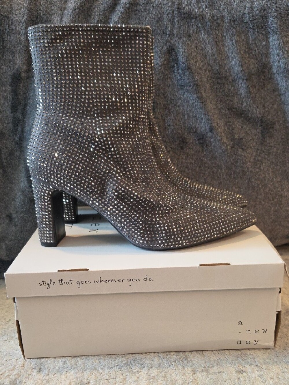 A New Day Women's Sparkle Ankle Boots - Grey Rhinestone Pointed Toe - Picture 2 of 4